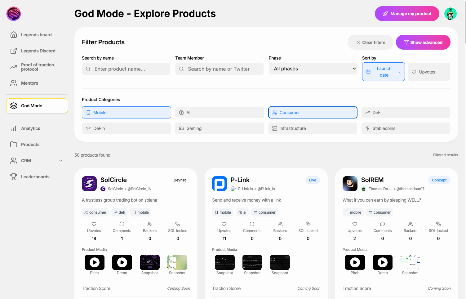 Legends God Mode Dashboard